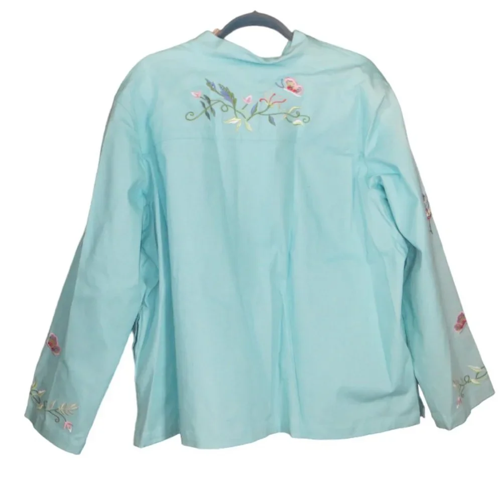 Quacker Factory Womens Light Weight Jacket Turquois Color Sewn Designs Size 2XL - Picture 5 of 9